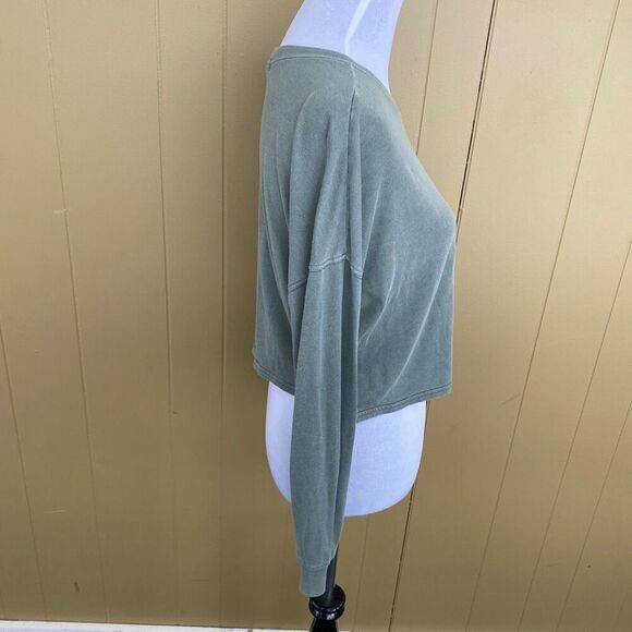 Sky & Sparrow women M cotton blend drop shoulder Longsleeve top green - Picture 3 of 7